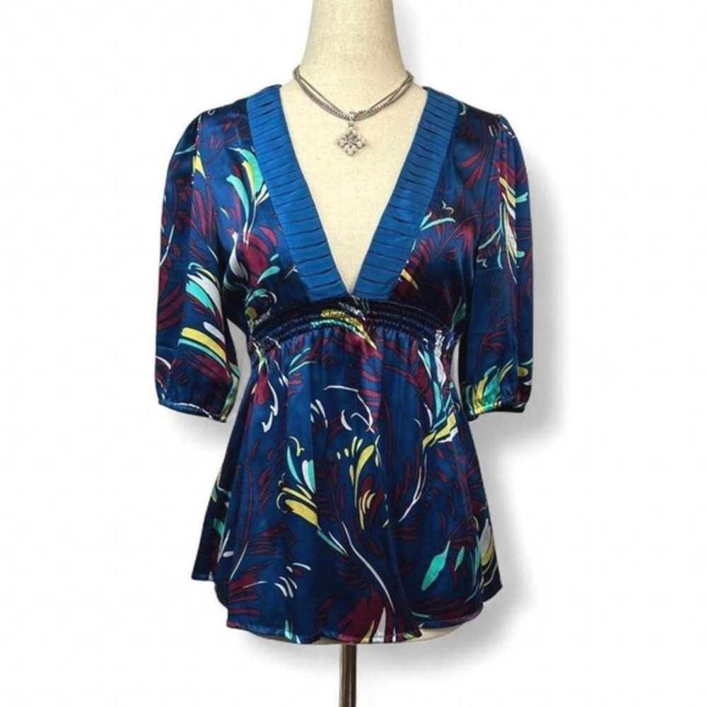 Anthropologie Yumi‎ Kim Women's SILK Babydoll Top S Artsy Abstract Boho Fairy